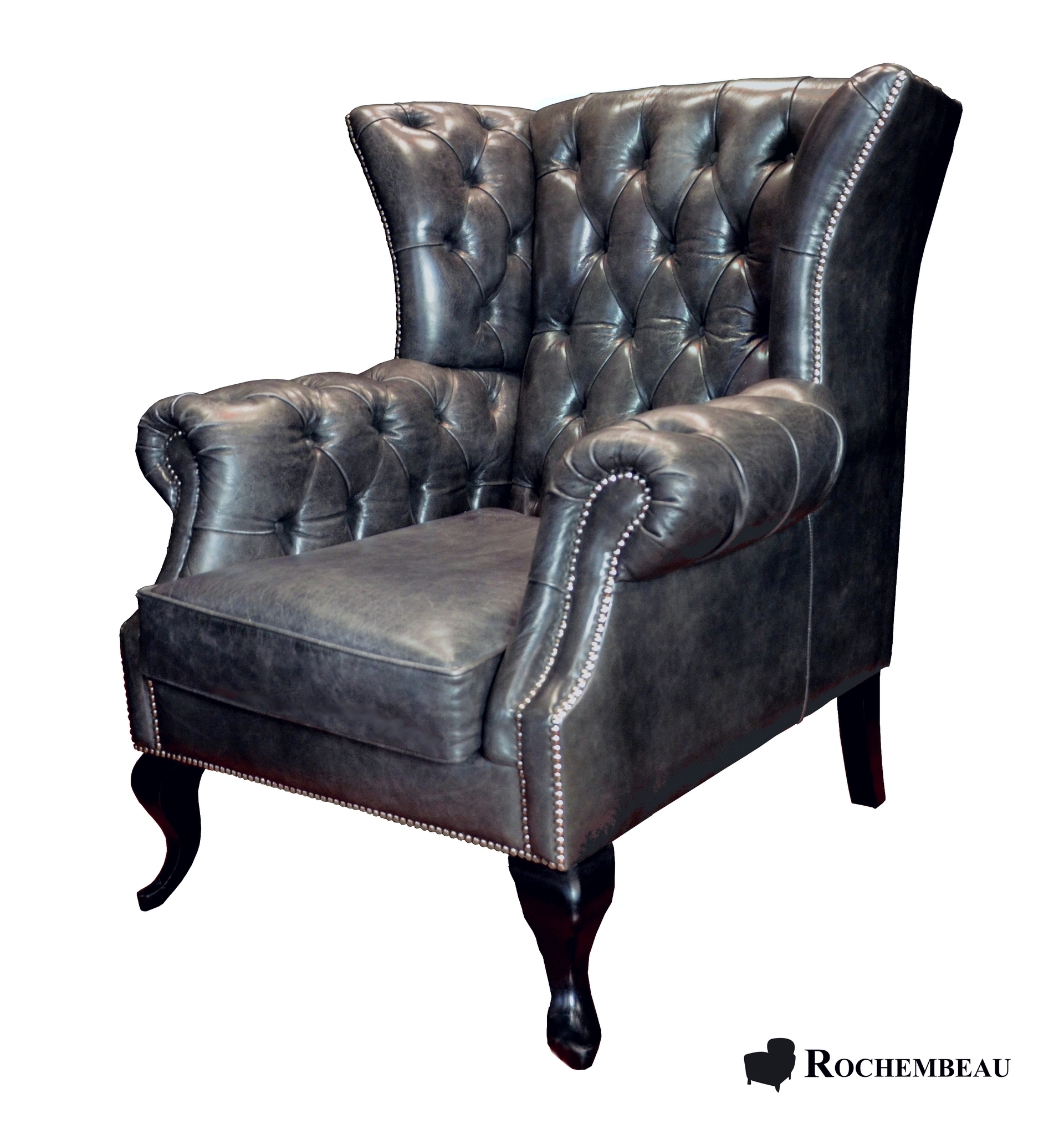 Fauteuil Chesterfield à oreilles en cuir gris EL BARBER ...