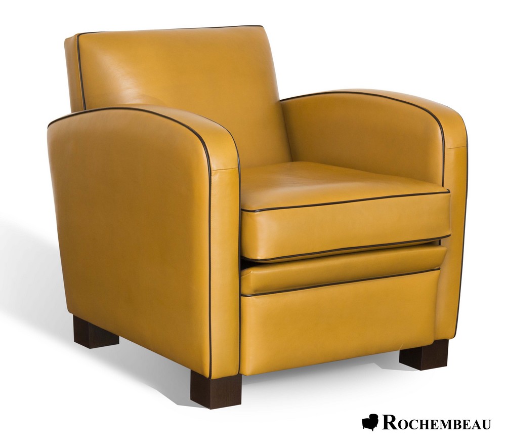 fauteuil club cuir jaune passepoil noir