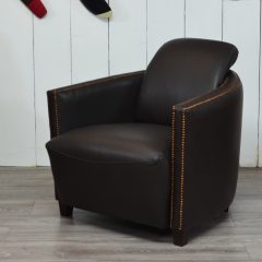 Fauteuil Club BATEAU-CIGARE - Cuir de Vachette- marron très foncé