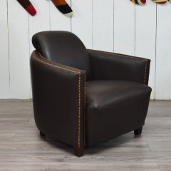 Fauteuil Club BATEAU-CIGARE - Cuir de Vachette- marron très foncé