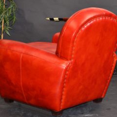 Fauteuil Club BRADFORD-Suspension Biconique- coussins Plumes-Rouge Orange D13