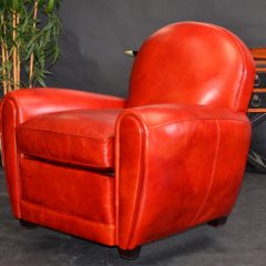 Fauteuil Club BRADFORD-Suspension Biconique- coussins Plumes-Rouge Orange D13