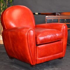 Fauteuil Club BRADFORD-Suspension Biconique- coussins Plumes-Rouge Orange D13