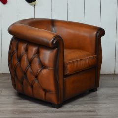 Fauteuil Club BIRMINGHAM - Marron foncé E1 / Finition E8 - coussin plume - Extérieur capitonnée