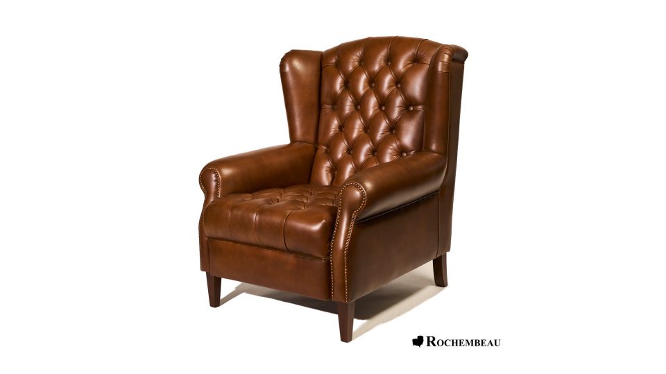 Fauteuil à oreilles cuir WINSTON capitonné