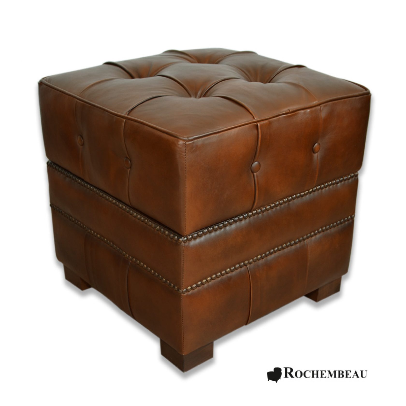 Pouf carré coffre de rangement - Cuir haut de gamme - Rochembeau