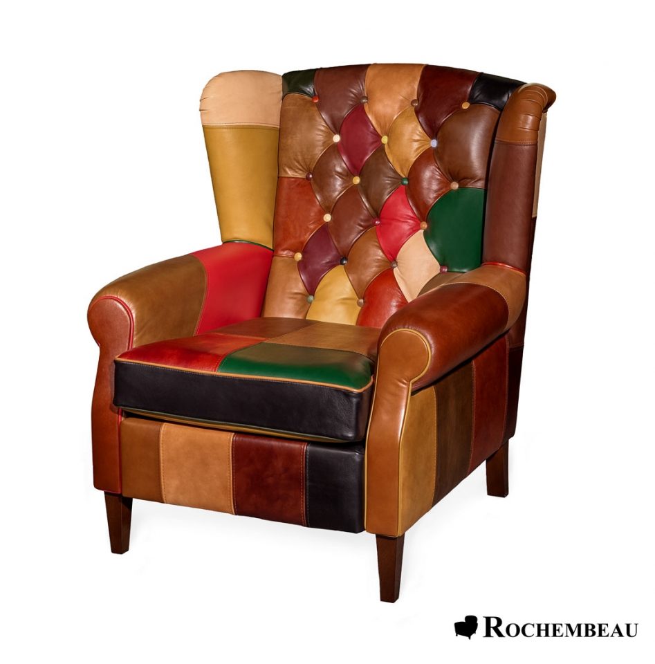 Fauteuil à oreilles cuir WINSTON multicolore